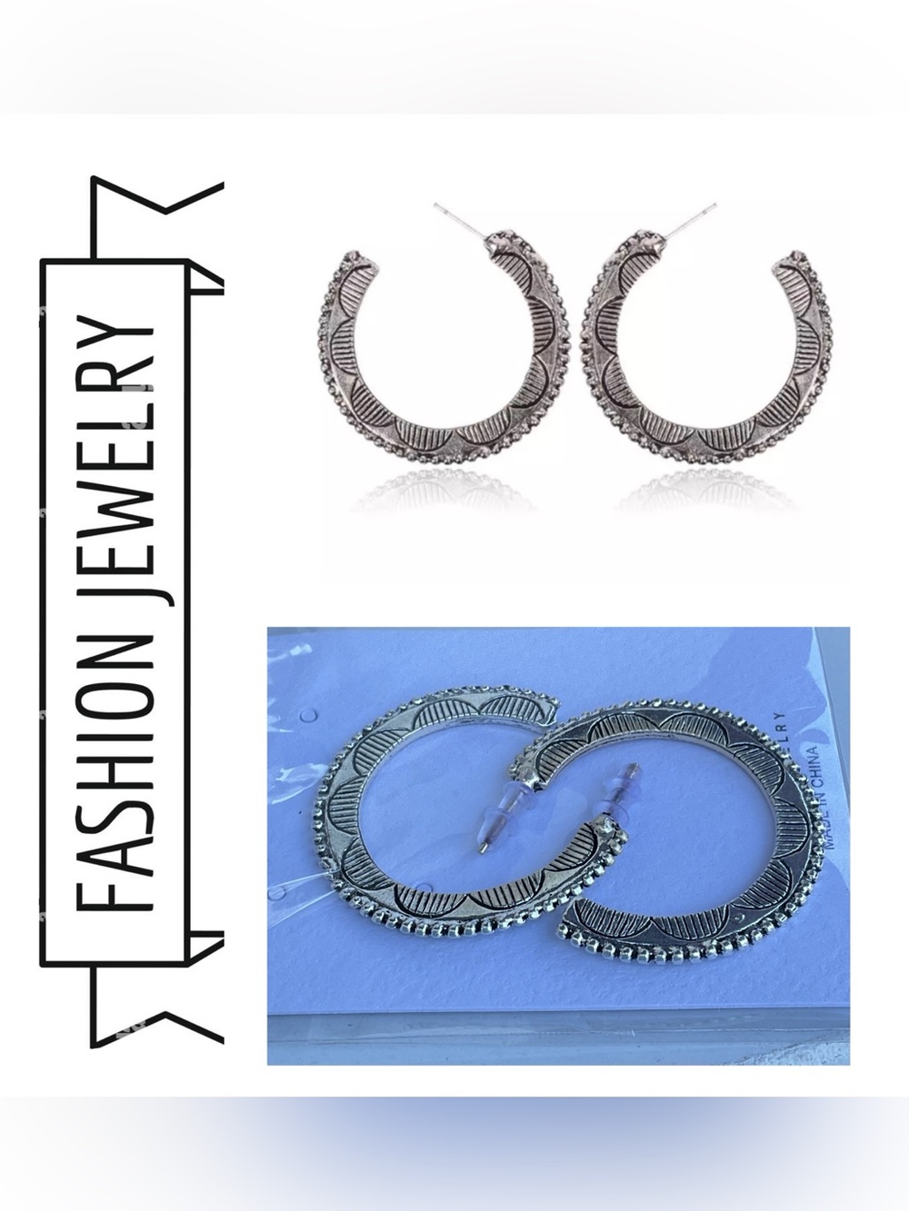 🌟🌟 Silver Textured Hoop Earrings - Fashion Jewelry